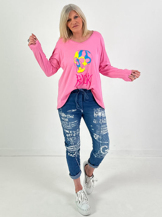 Shirt mit Totenkopf - rosa