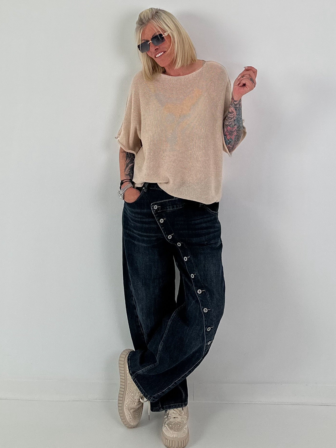Light sweater with half sleeves - beige