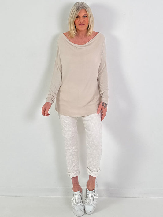 Shirt met watervalhals - beige