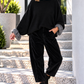 Sweater with ruffled cuffs - black-grey