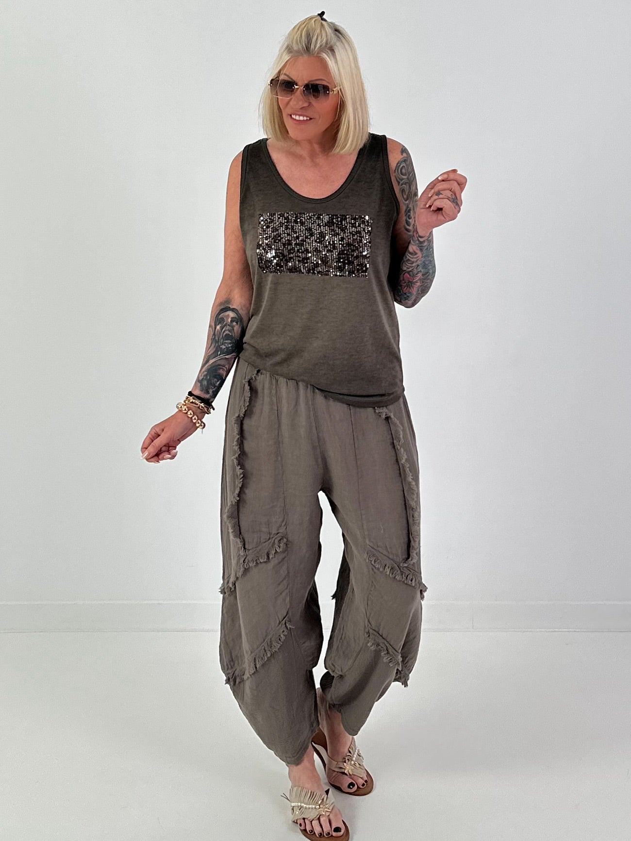 Fine Knit Top with Leopard Patch - chocolate
