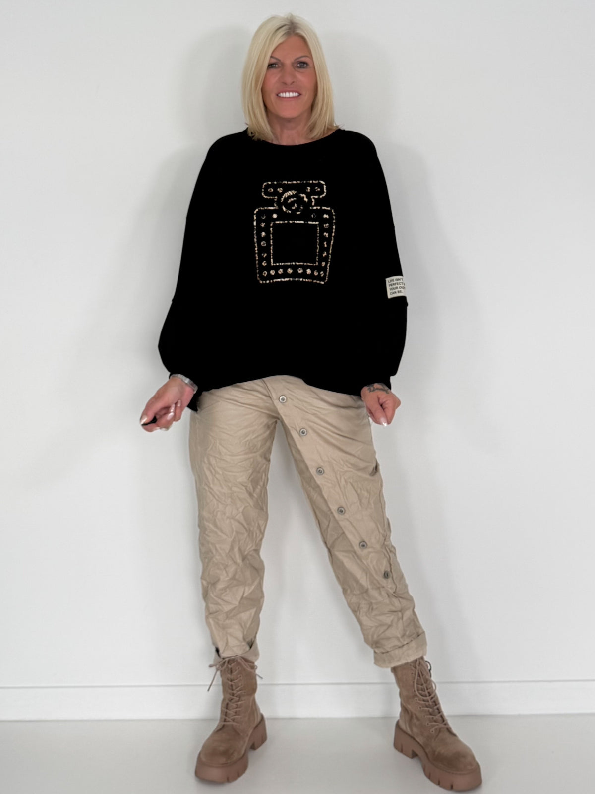 Sweater mit 3D-Print - schwarz-leo