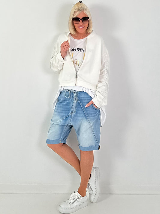 Bomberjacke mit gerafftem Arm - weiss