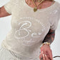 T-Shirt mit transparenten Pailletten - beige