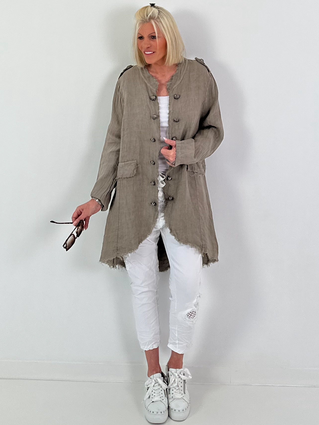 Oversized Leinen Military Blazer - taupe