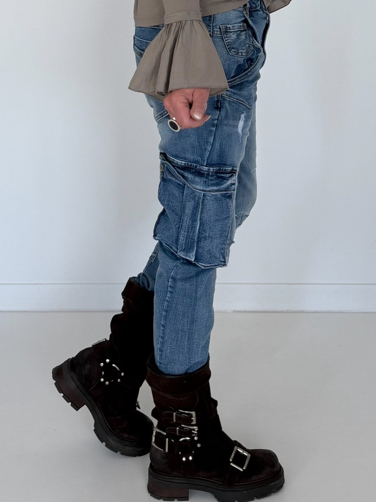Cargo-Jeans im Used-Look - denim