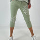 Capri Hose mit Leo Strass - salbei