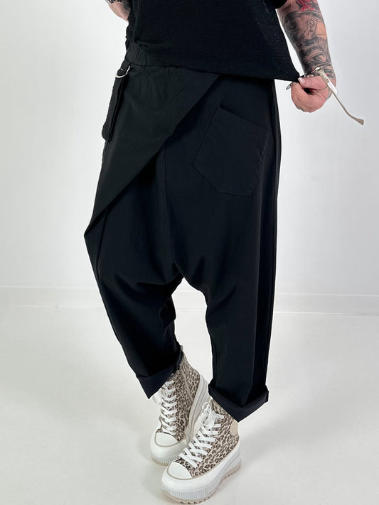 Baggy trousers with wrap - black