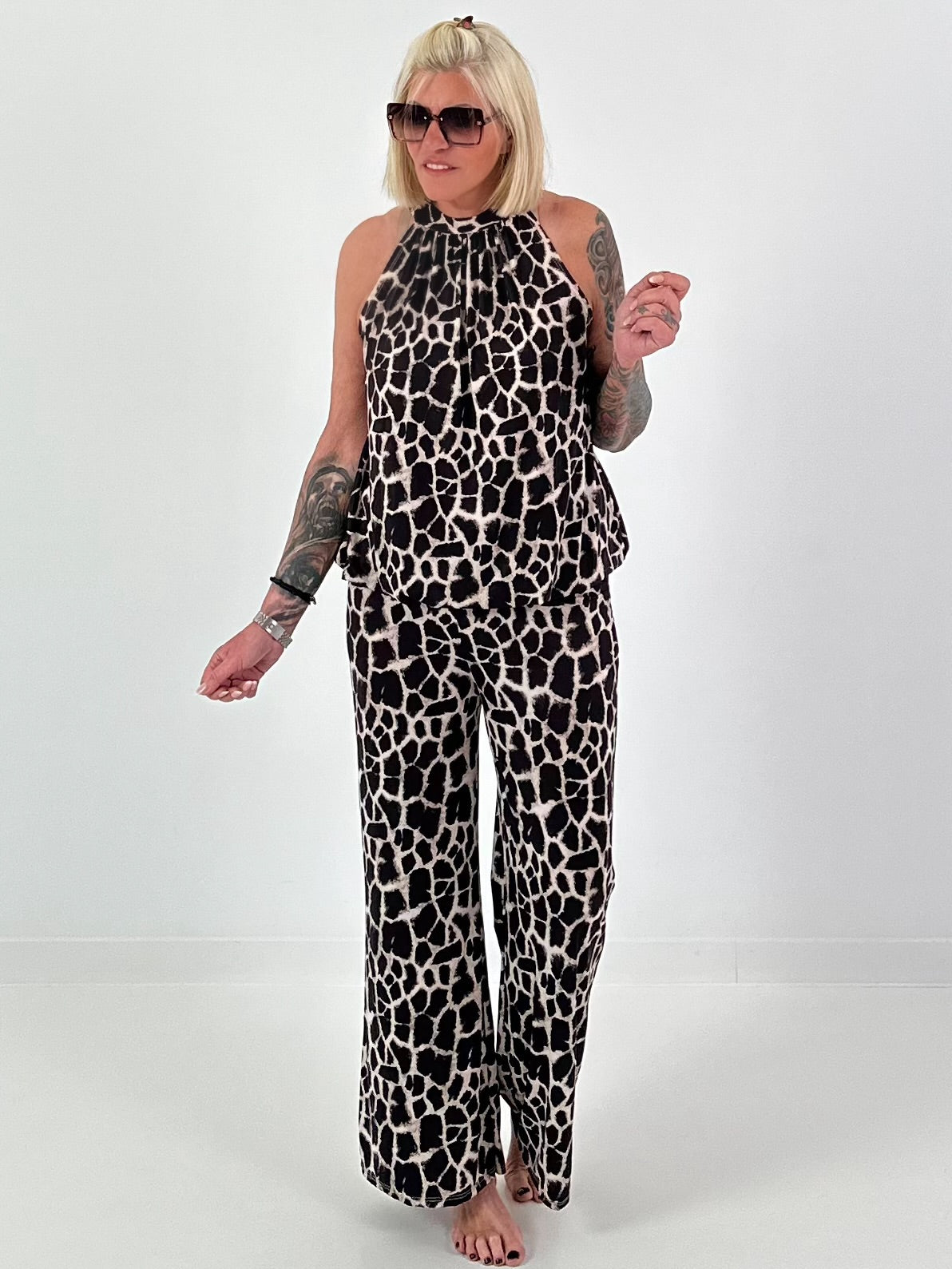 Two-piece set with animal print - brown-beige