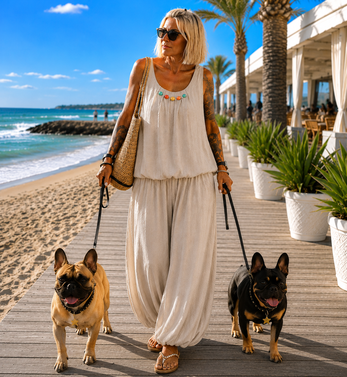 Zweiteiler mit Schmucksteinen - beige