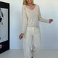 Basic Shirt mit V-Neck - beige