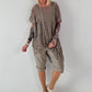 Kurze Hose mit Jeanselementen und Ösen - taupe