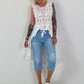 Short jeans with statement waistband - light blue