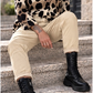 Vegane Leder-Baggy mit Patch - beige
