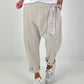 Baggy pants with decorative scarf - beige