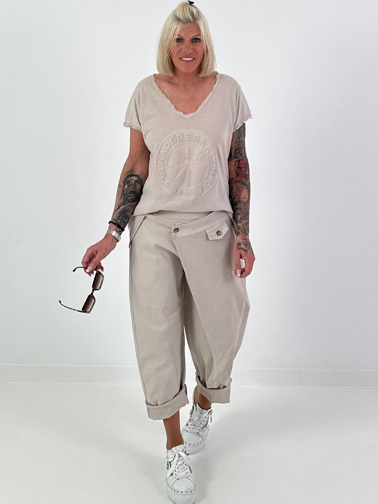 Balloon trousers with overlay - beige
