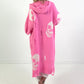 Oversized Strickmantel mit Kapuze Modell "Skull" - rosa-weiss