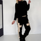 Sweathose im Materialmix - schwarz-beige