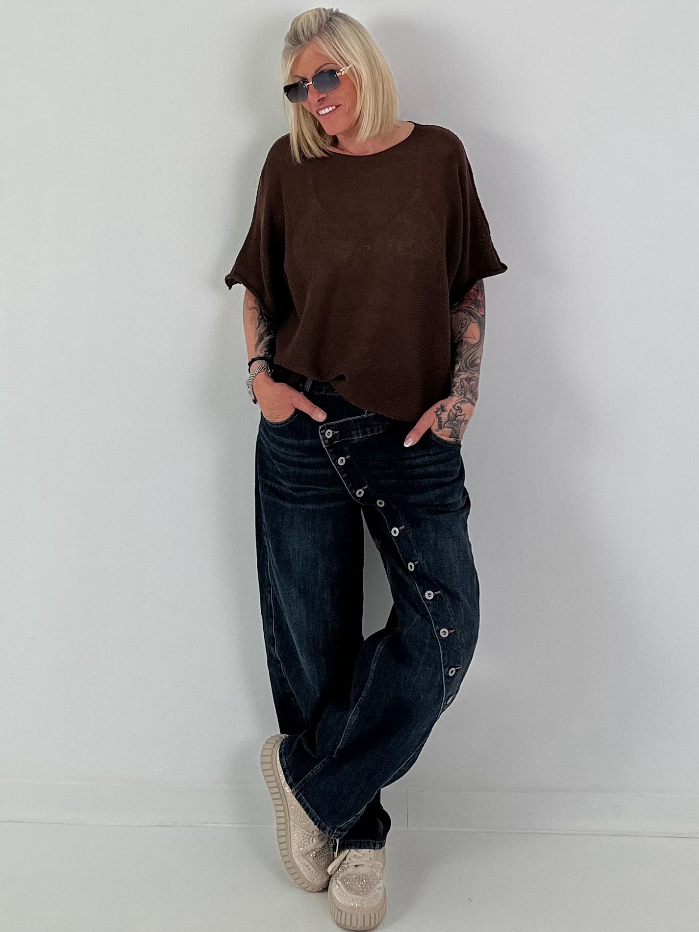 Light sweater with short sleeves - coffee