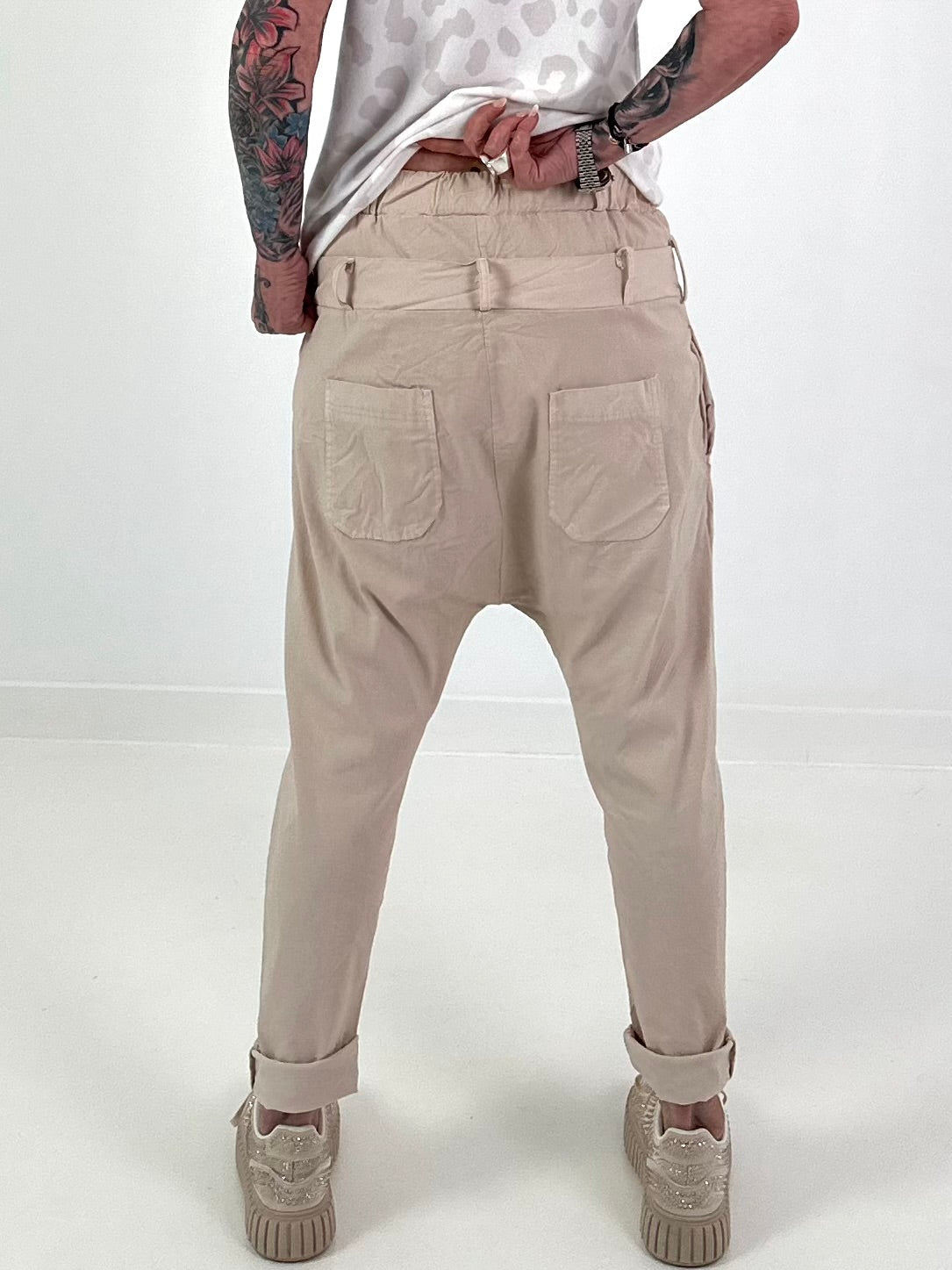 Baggy Hose mit Doppelbund - beige