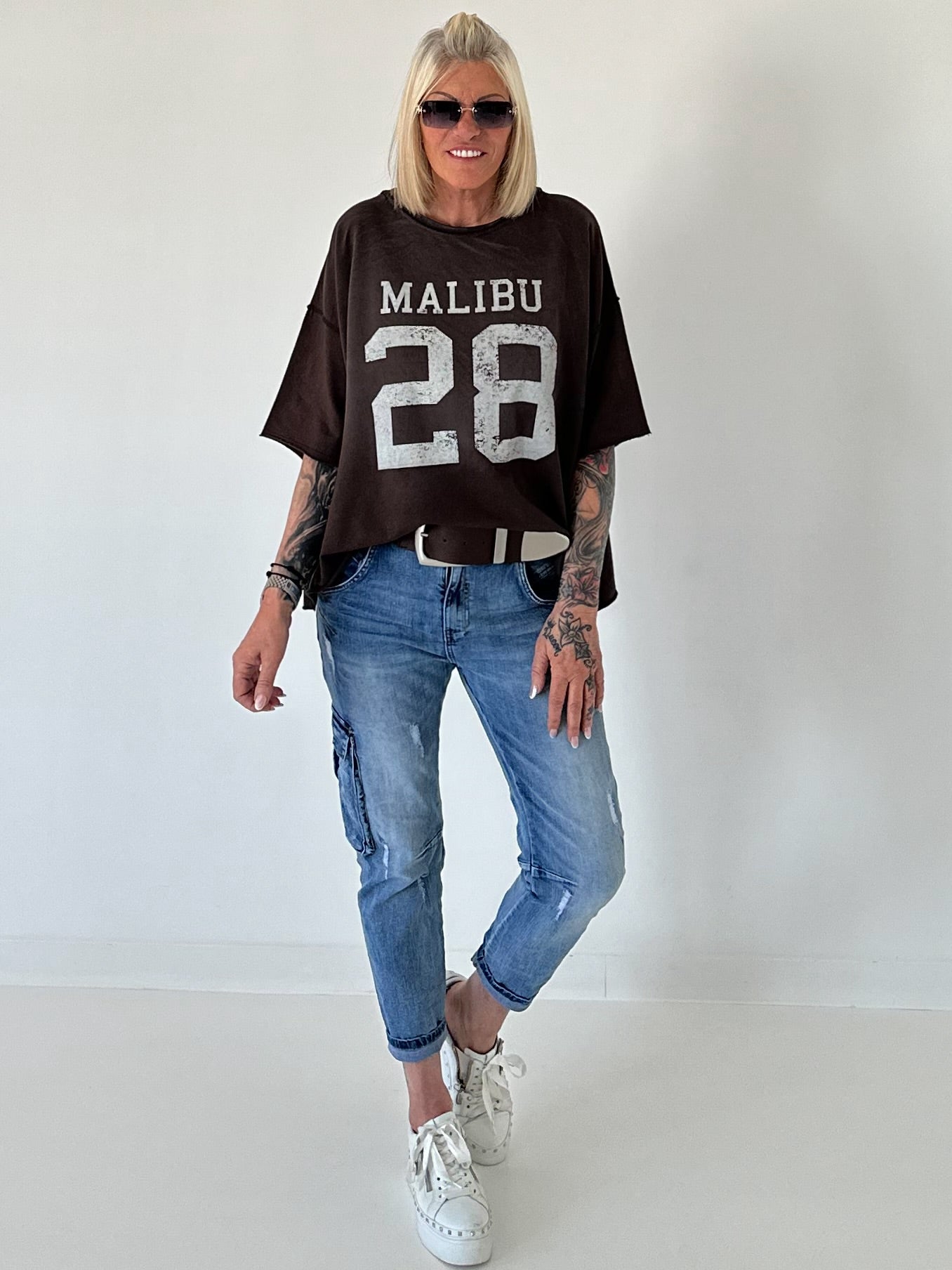 Sweater mit Vintage-Print - mokka