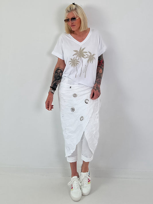 T-Shirt mit Glitzerpalmen - weiss