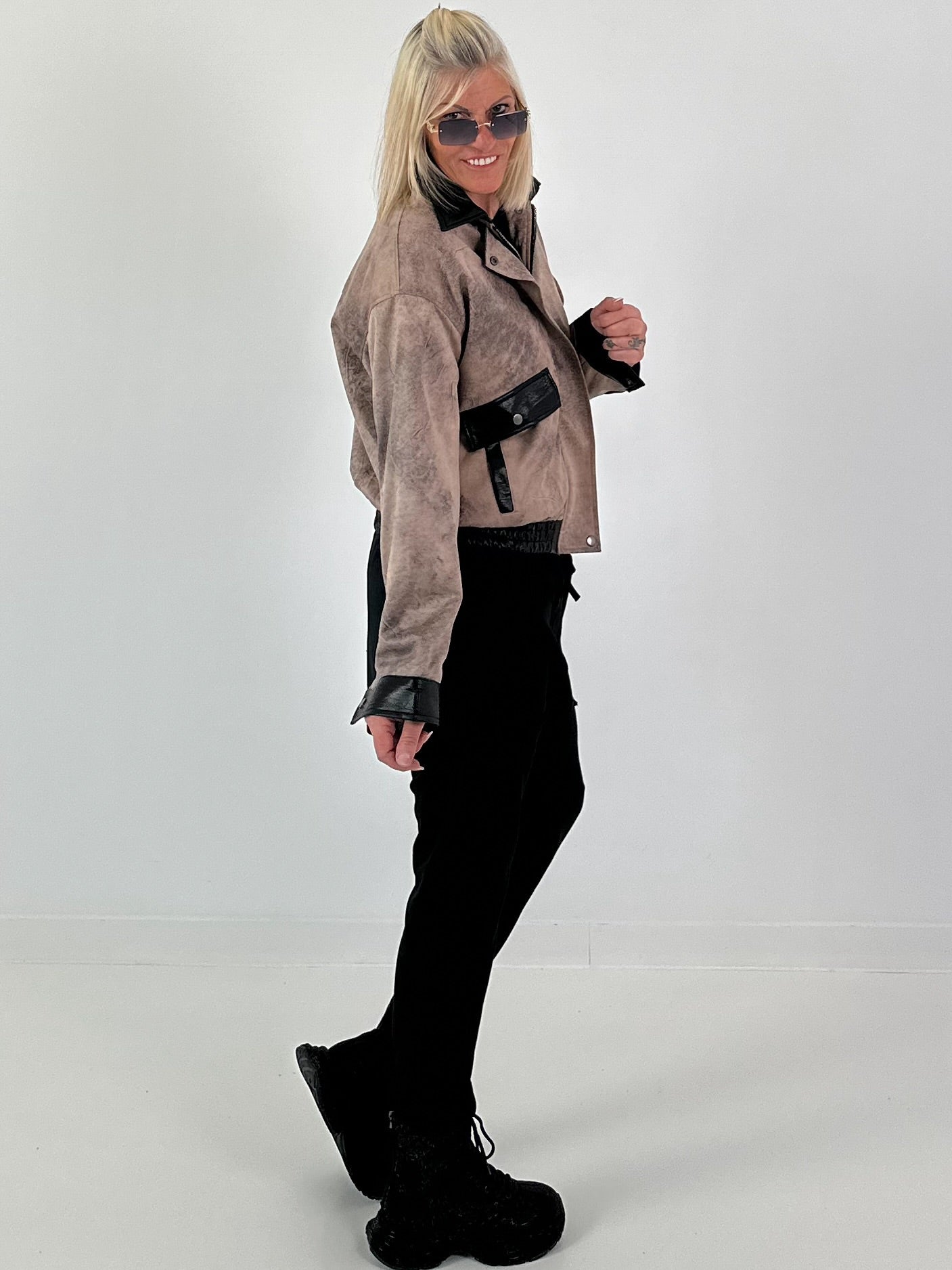 Vintage leather-look blouson jacket - taupe