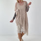 Asymmetrische oversized Tunika mit Jeans Applikationen - beige