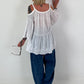 Tunika mit Lochstickerei und Off-Shoulder Cut-Outs - weiss