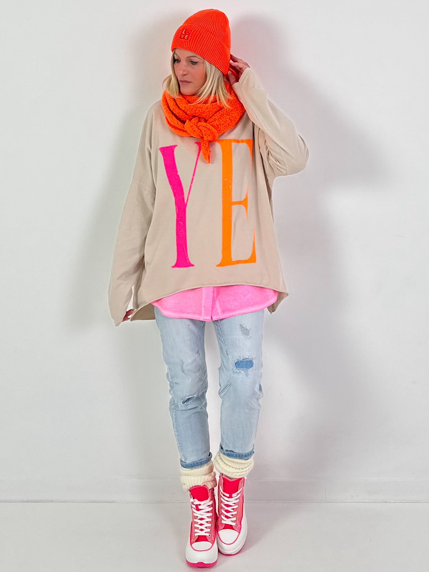 Oversized shirt model “YEAH” - beige