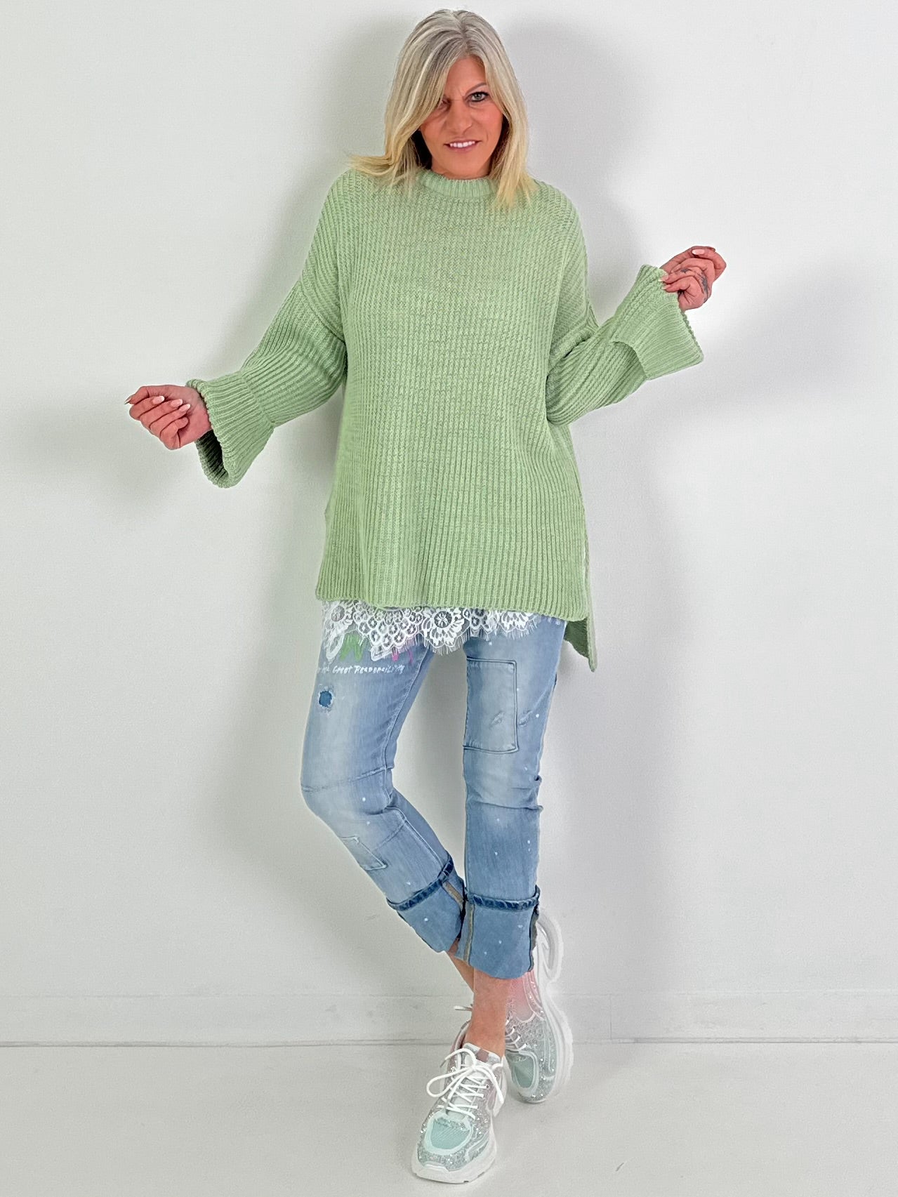 Trui model "Side Slit" - limoengroen