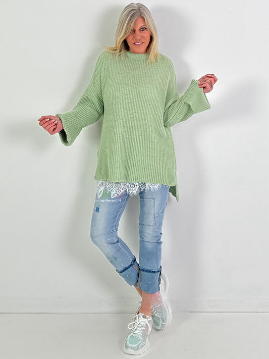 Trui model "Side Slit" - limoengroen