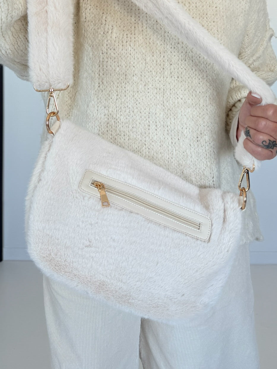 Crossbody-Felltasche - ecru