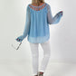 Silk tunic with crocheted neckline - light blue