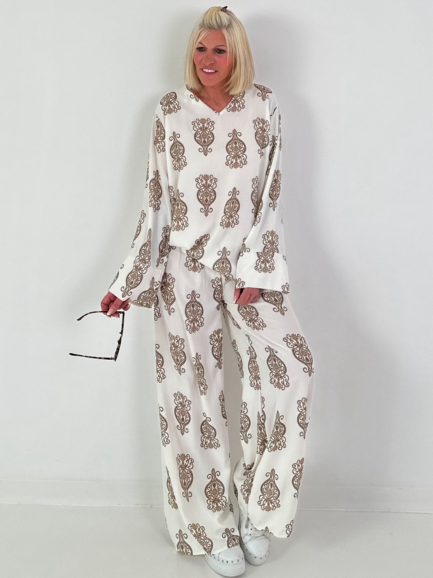 Zweiteiler mit Ornament Print - taupe-creme