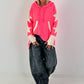 Lässiger Long Hoodie mit Daumenloch und trendigen Sternenelementen - neonpink