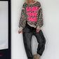Oversized Sweater im Leoprint mit Schriftzug - beige