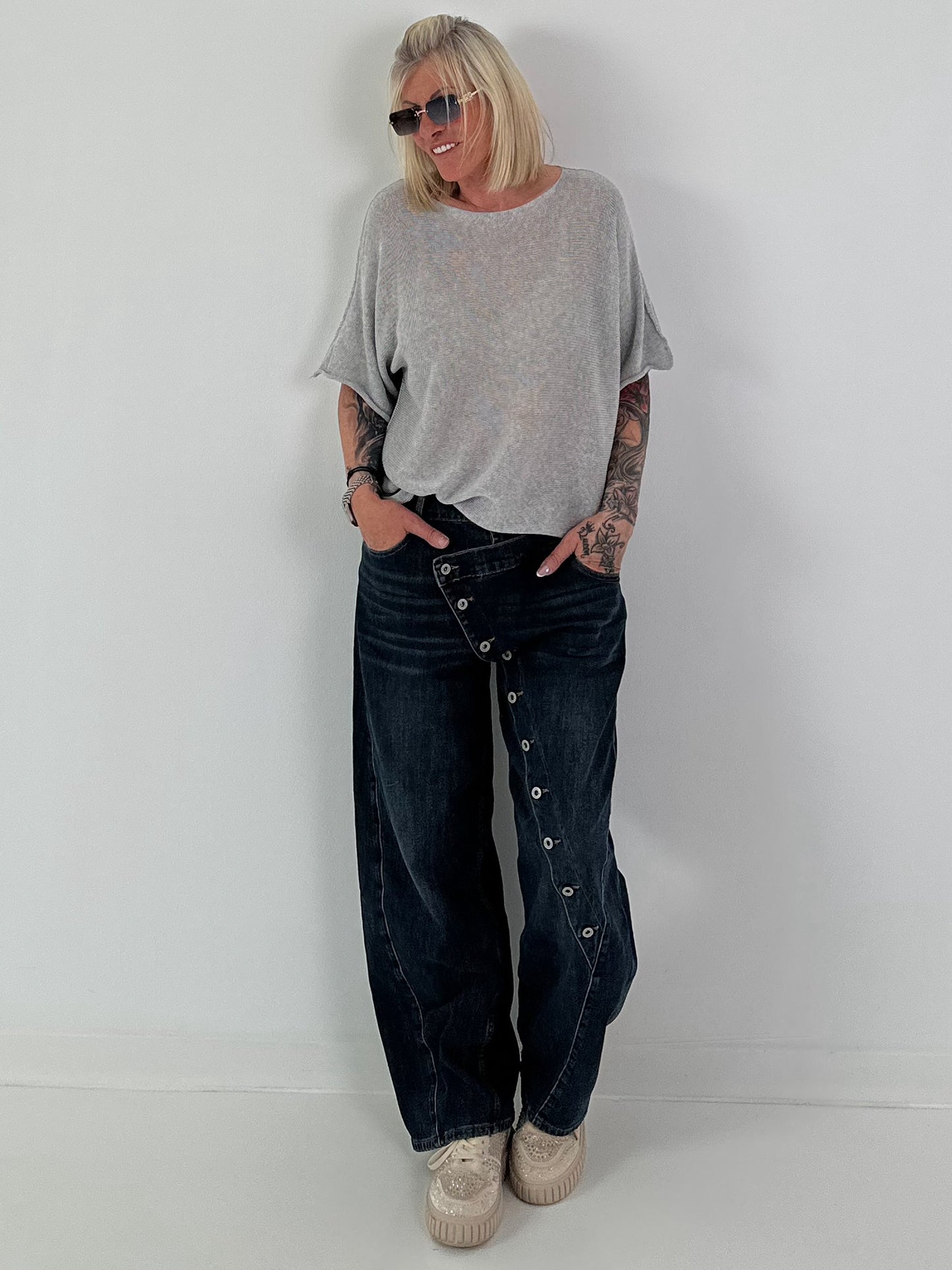 Lightweight sweater with half sleeves - light grey