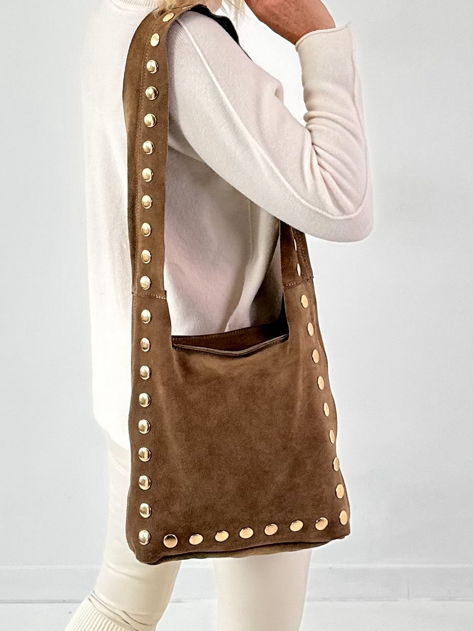 Suede bag model "Nomad" - taupe
