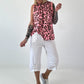 Striped top with ruffled collar - taupe-dark brown