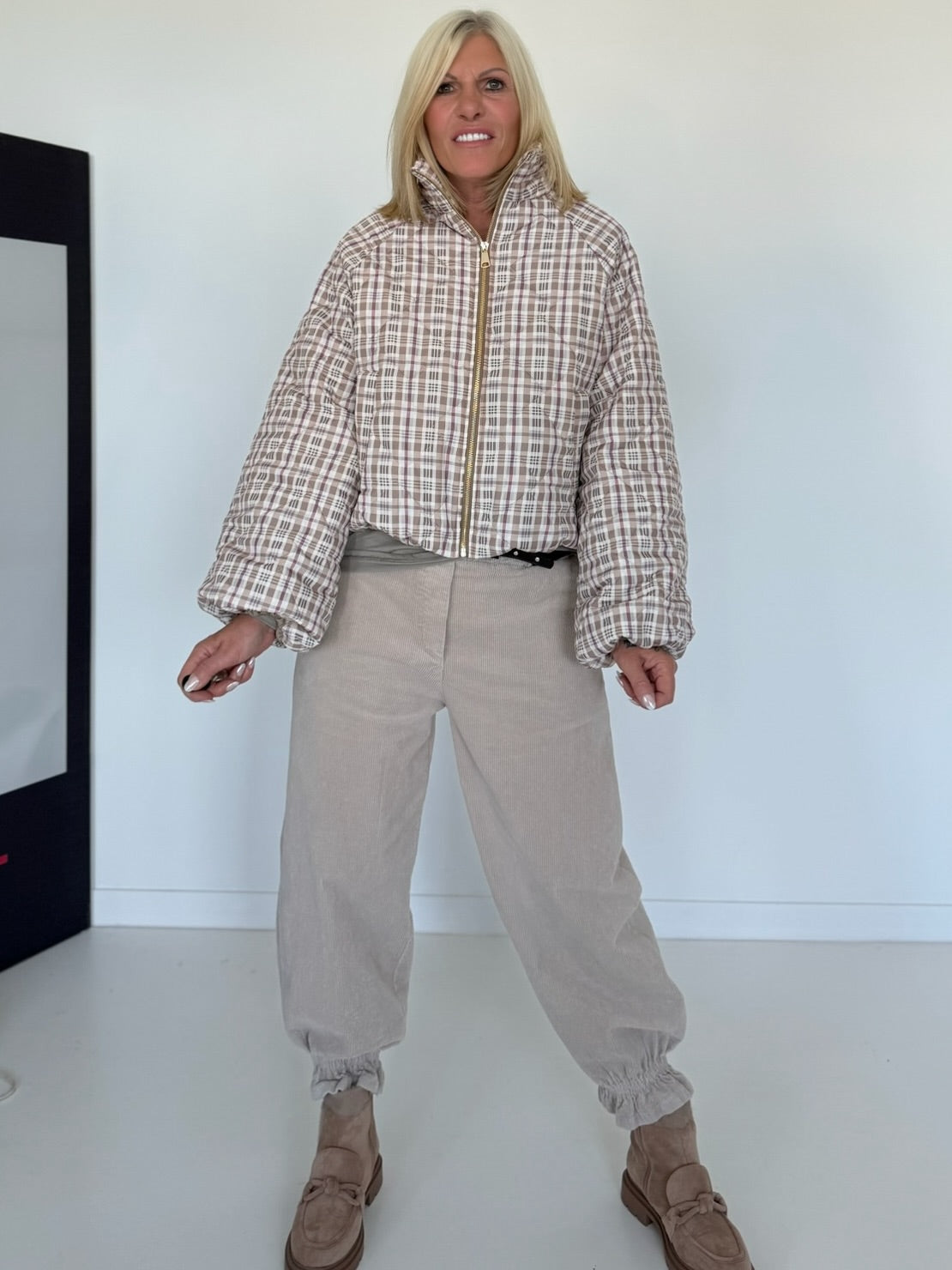 Cord-Pumphose mit Gürtel - beige