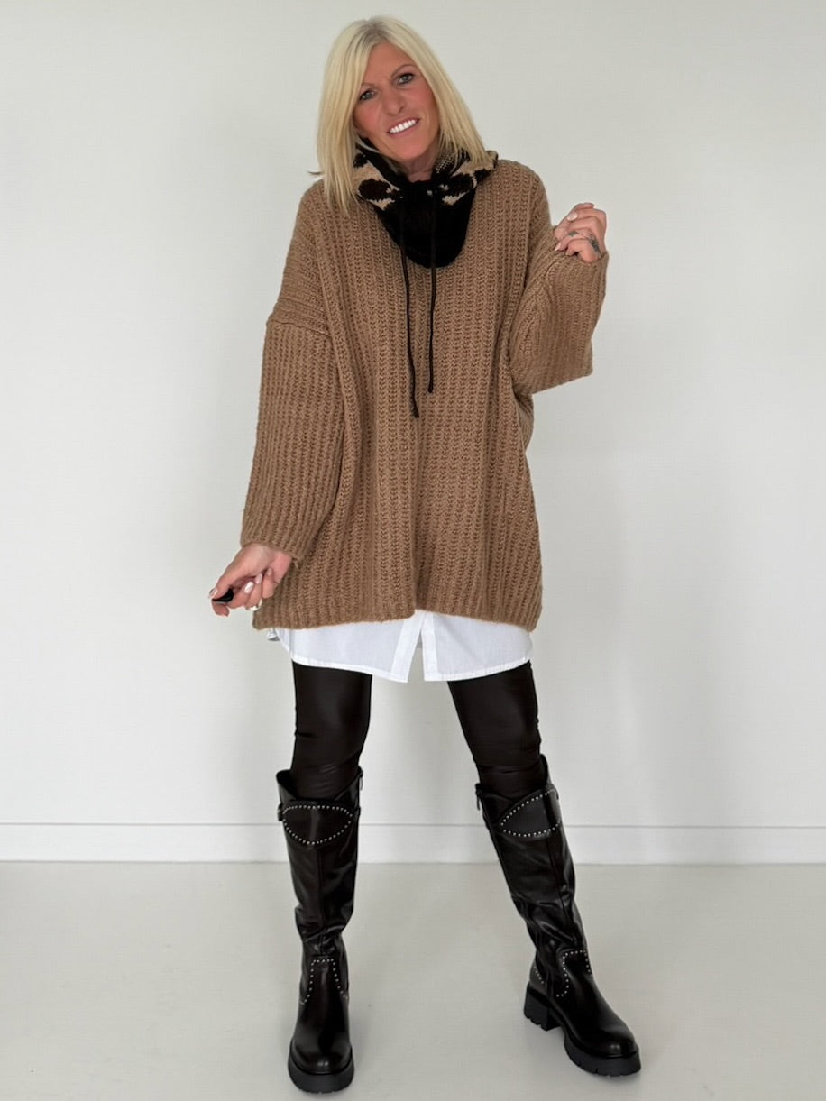 Ribbed knit sweater - caramel
