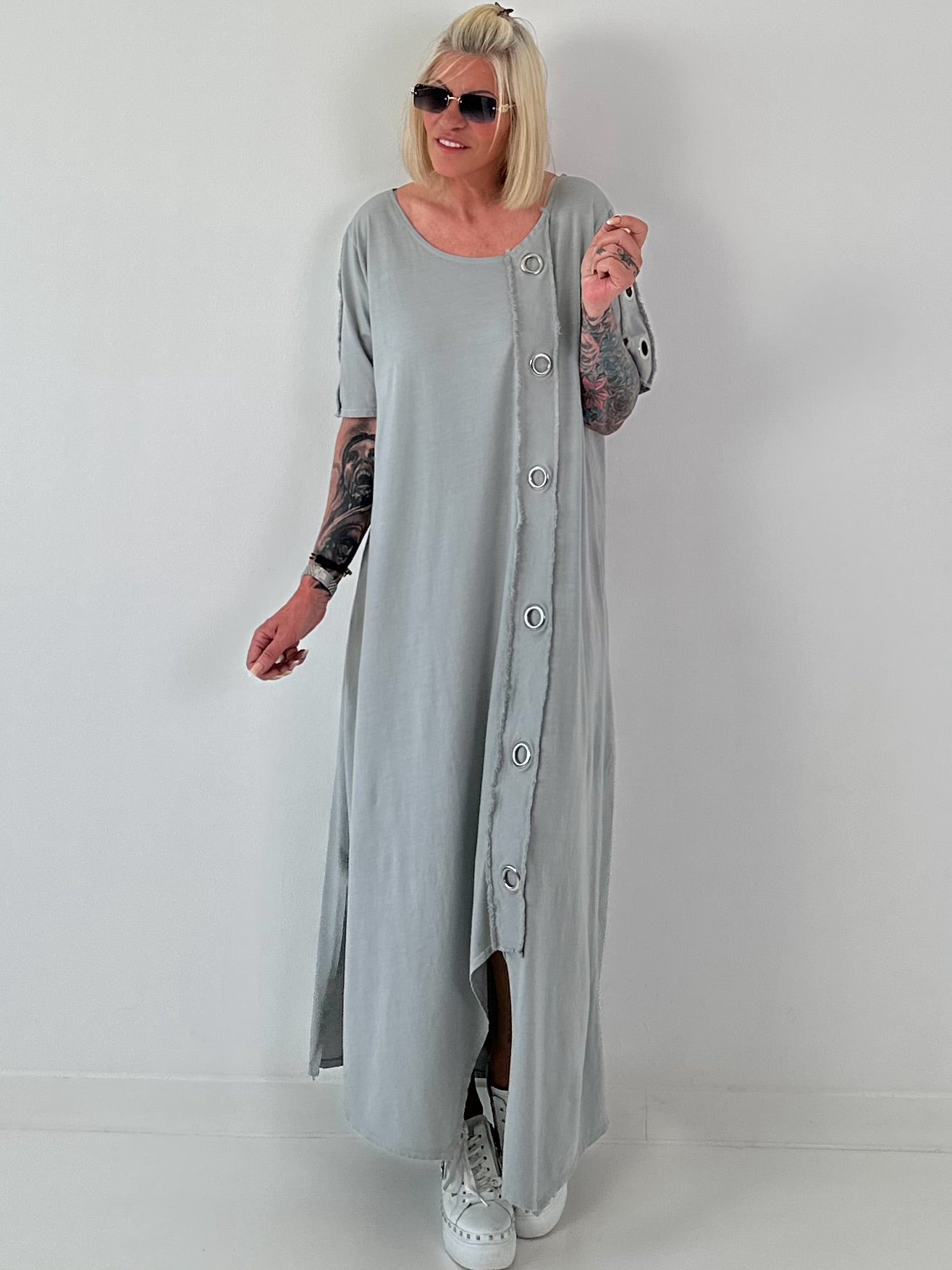 T-Shirt Kleid mit Ösen -grau