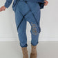 Sweat Baggy mit Strassapplikation - jeansblau