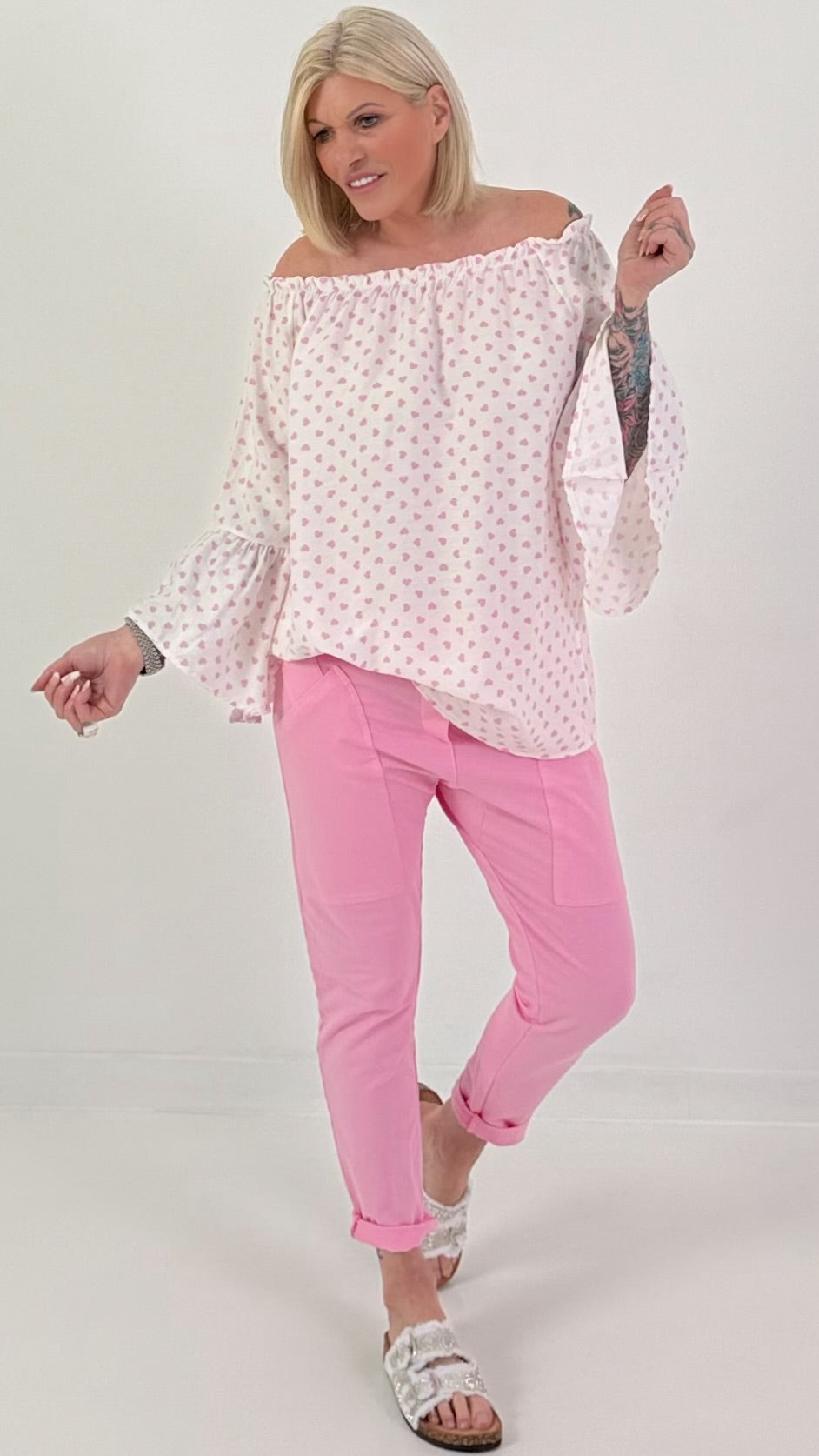 Tuniek met hartjes - wit-roze