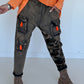 Baggy-Jeans in Used-Optik mit Camouflage-Applikationen - used-denim