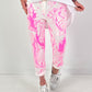 Batik-Hose mit tiefen Taschen - weiss-neonpink