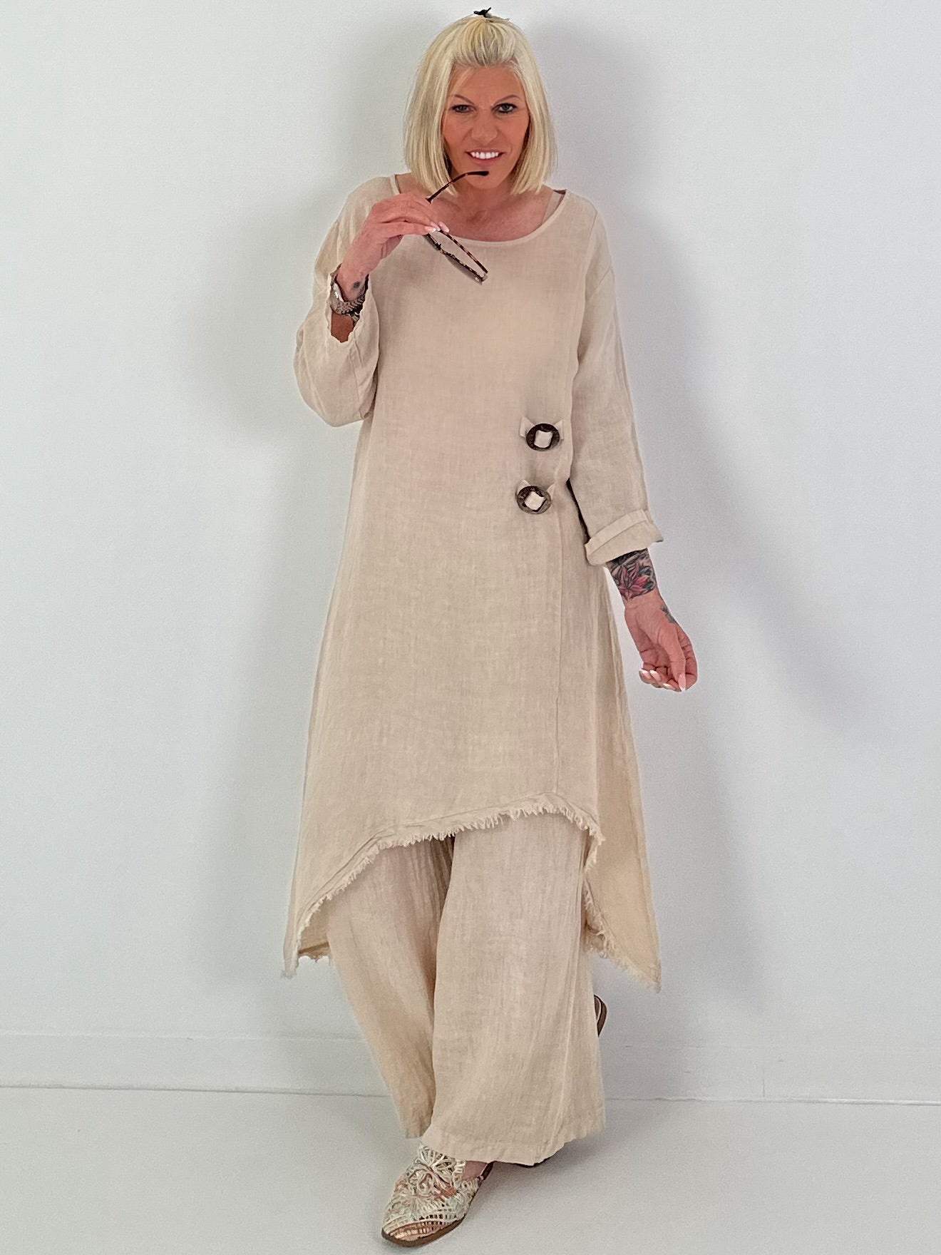 Linen two-piece set - beige
