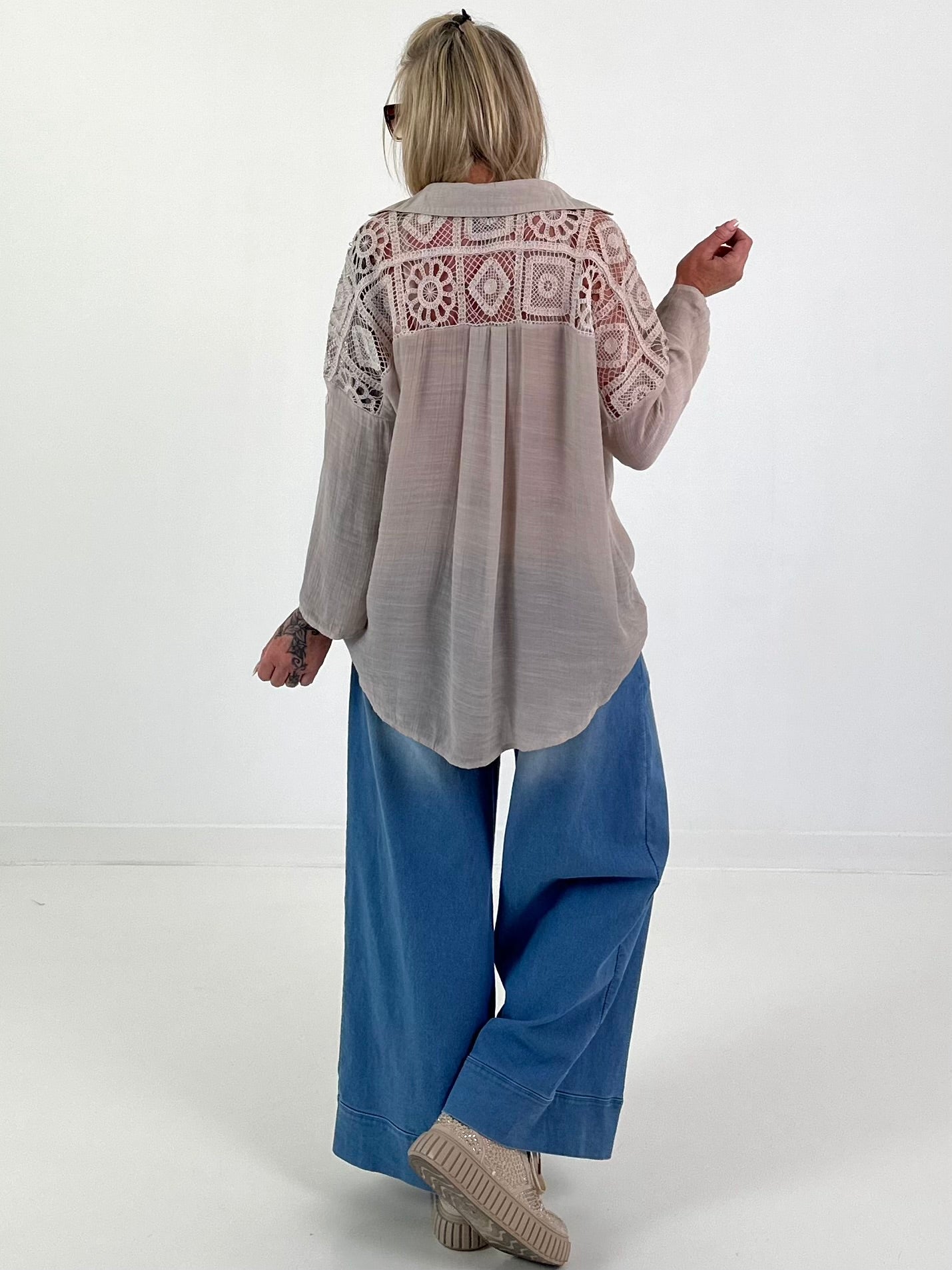 Tunic with crochet inserts - beige