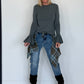 T-shirt with small trumpet sleeves - anthracite